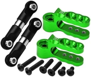 Aluminum 7075 Alloy Servo Horn 25T with Stainless Steel Adjustable Steering Link for Traxxas 1:10 E-Revo VXL Brushless/Revo 3.3 / Slayer Pro/Summit/T-Maxx 3.3/1:7 AWD XO-01 Upgrades - Green