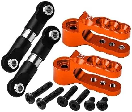 Aluminum 7075 Alloy Servo Horn 25T with Stainless Steel Adjustable Steering Link for Traxxas 1:10 E-Revo VXL Brushless/Revo 3.3 / Slayer Pro/Summit/T-Maxx 3.3/1:7 AWD XO-01 Upgrades - Orange
