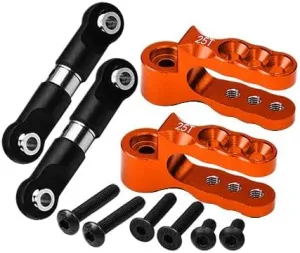 Aluminum 7075 Alloy Servo Horn 25T with Stainless Steel Adjustable Steering Link for Traxxas 1:10 E-Revo VXL Brushless/Revo 3.3 / Slayer Pro/Summit/T-Maxx 3.3/1:7 AWD XO-01 Upgrades - Orange