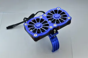 Aluminum 7075-T6 Motor Heatsink with Dual Metal Frame Cooling Fan and Adjustable Mount for 1:5 Arrma KRATON 8S BLX/Outcast 8S BLX/Traxxas X MAXX 6S / X MAXX 8S / 1:7 XO-01 - Blue