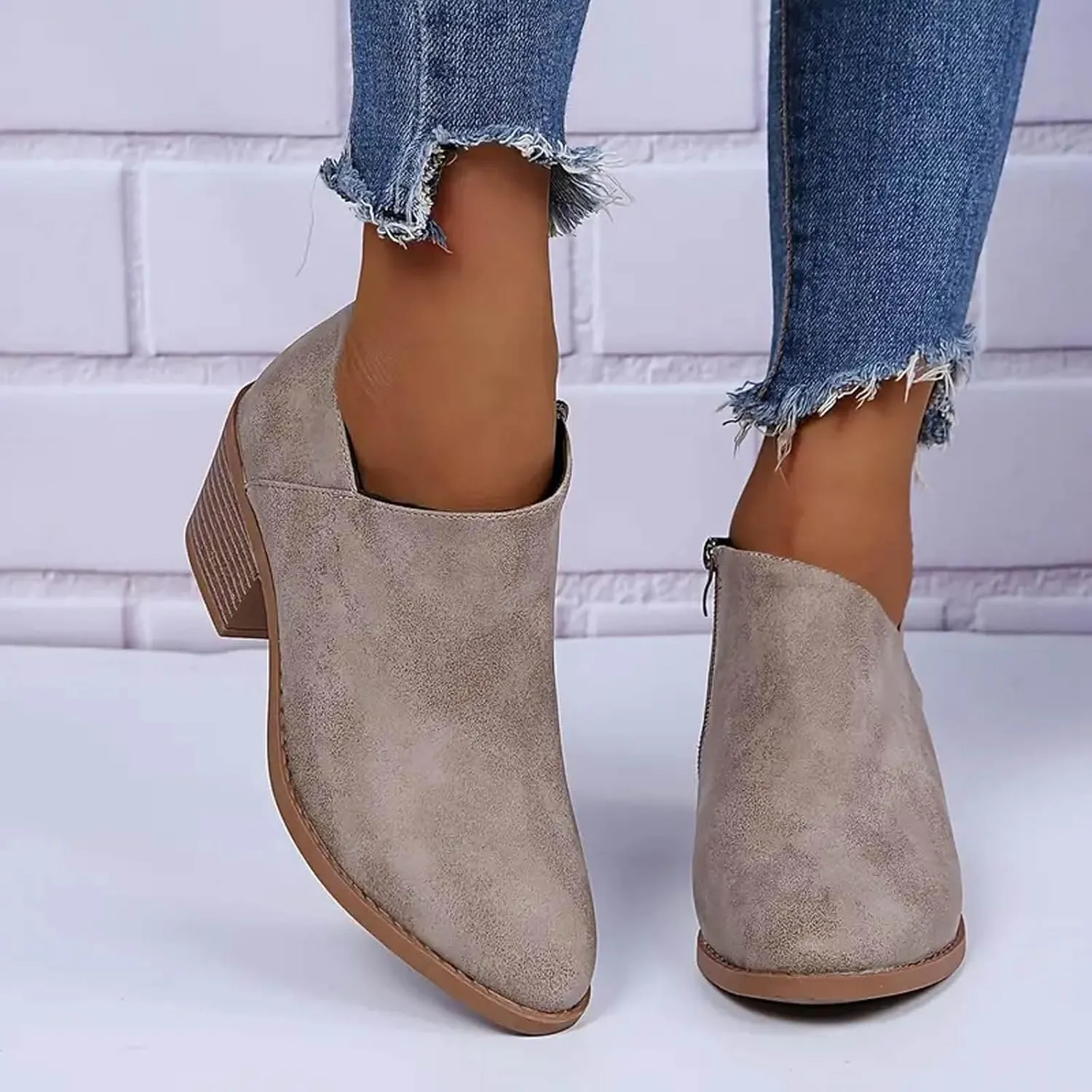AMDBEL Booties for Women Dressy 2024 Ankle Booties Dressy Low Heel Side Zipper Pointd Toe Fall Winter Short Boots Shoes