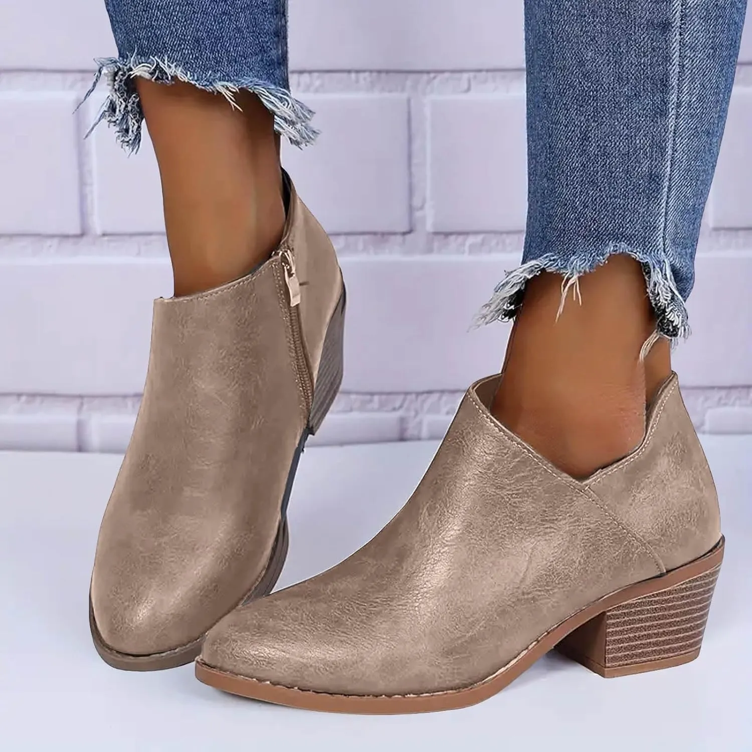 AMDBEL Booties for Women Dressy 2024 Ankle Booties Dressy Low Heel Side Zipper Pointd Toe Fall Winter Short Boots Shoes