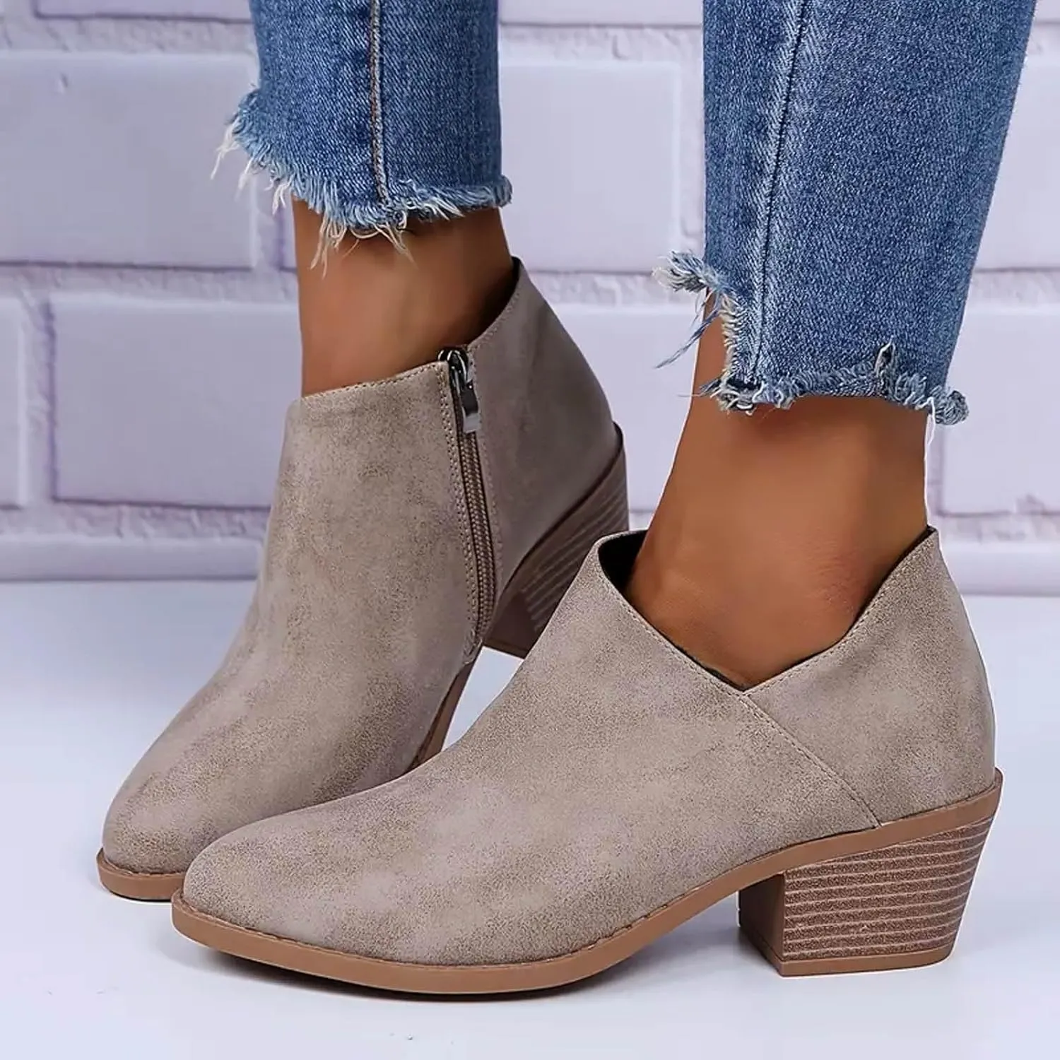 AMDBEL Booties for Women Dressy 2024 Ankle Booties Dressy Low Heel Side Zipper Pointd Toe Fall Winter Short Boots Shoes