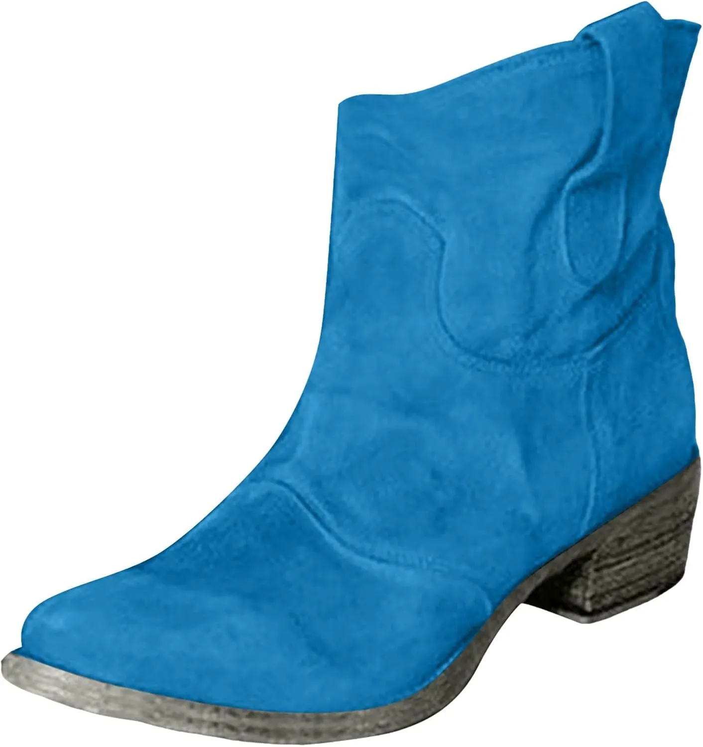 AMDBEL Womens Boots Ankle, Women's Ankle Boots Chunky Low Heel Suede Mid Calf Zipper Cowboy Boots Winter Booties