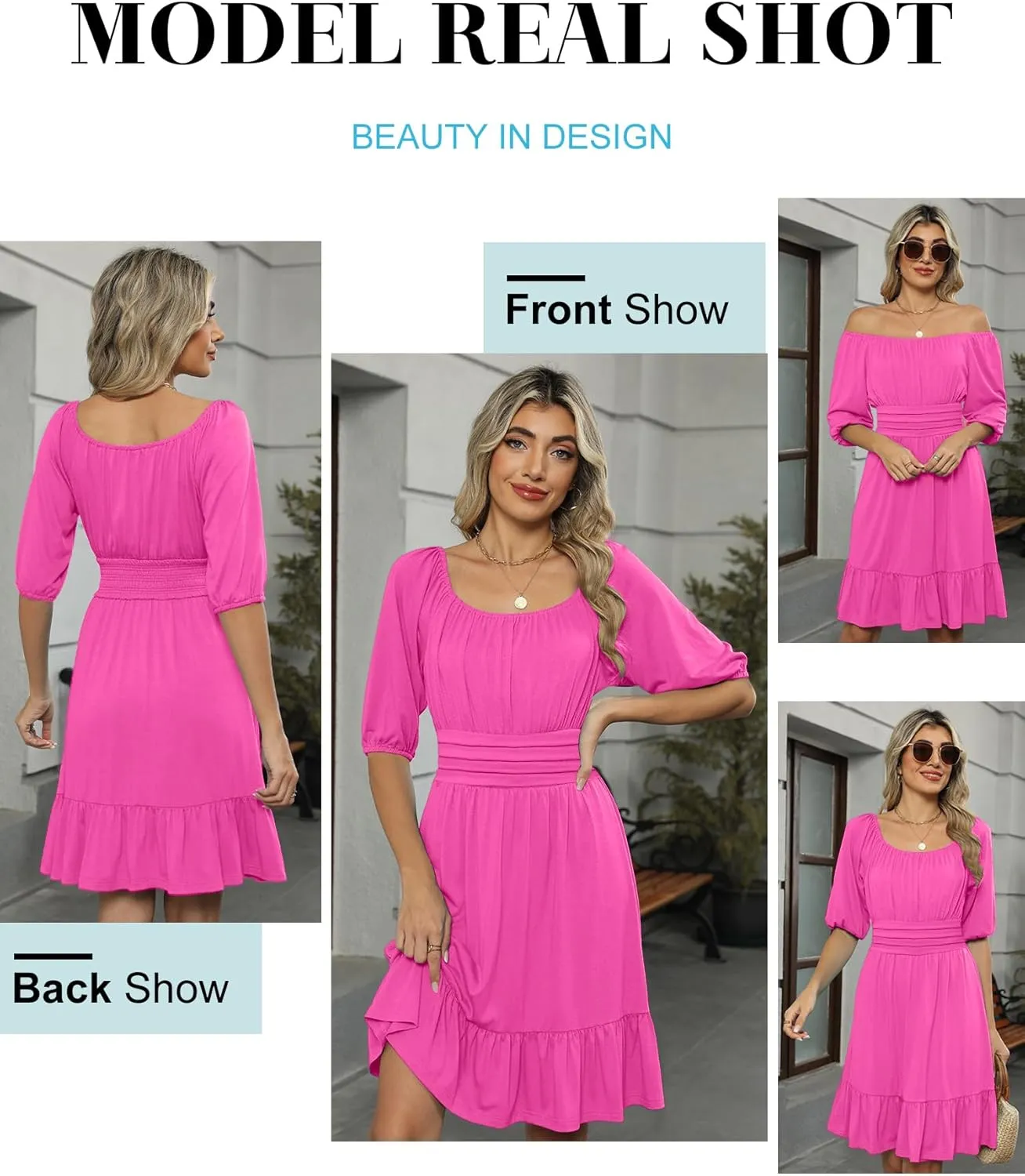 ANRABESS Women Summer Casual Short Lantern Sleeve Square Neck A-Line Flowy Boho Mini Dress 2025 Trendy Beach Travel Clothes