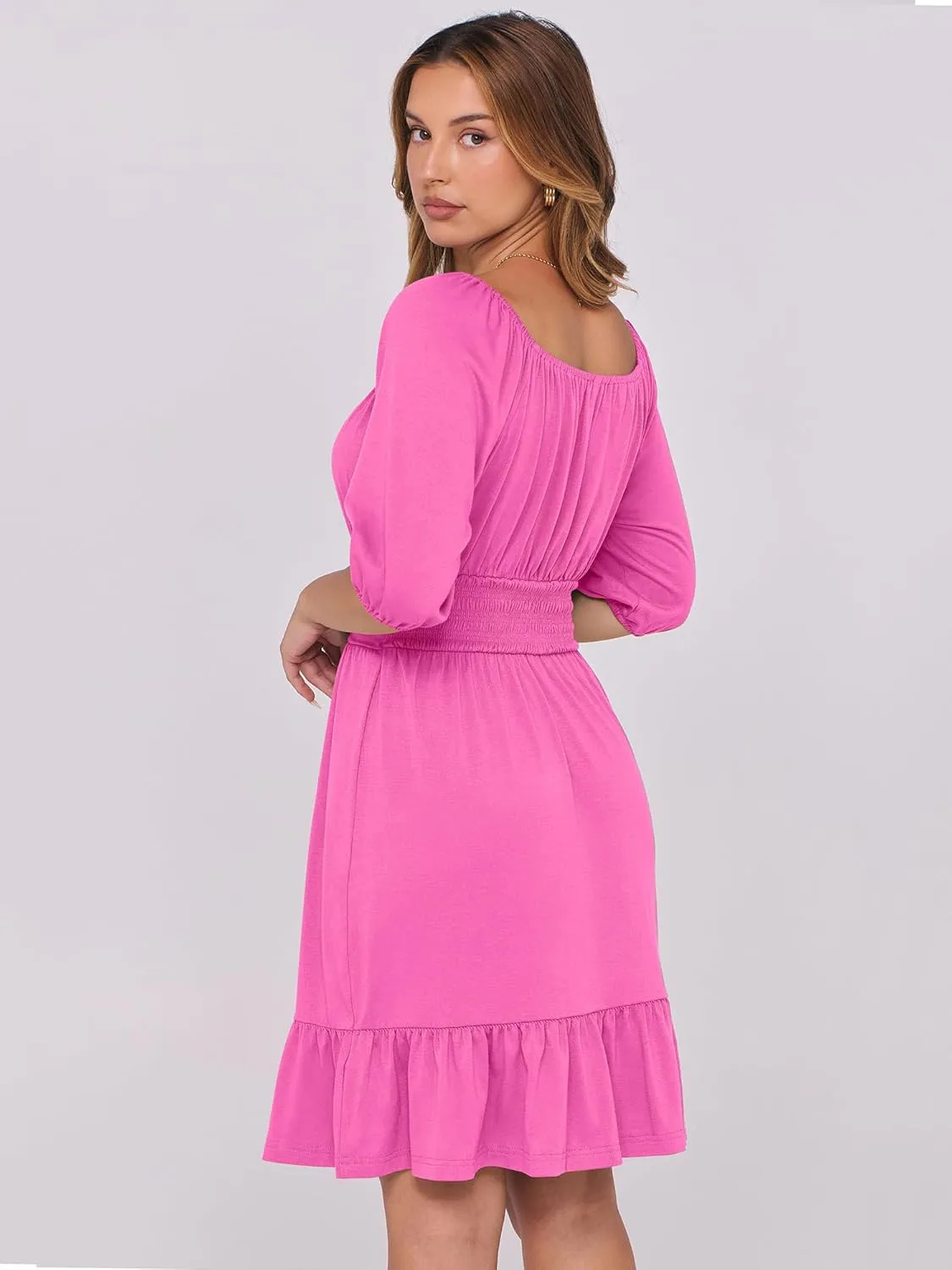 ANRABESS Women Summer Casual Short Lantern Sleeve Square Neck A-Line Flowy Boho Mini Dress 2025 Trendy Beach Travel Clothes