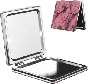 Beautiful Leaves Camouflage Printed Square Pocket Makeup Mirror with 1X/2X Magnification, Portable Mini Travel Makeup Mirror for Travel Daily Work Beauty