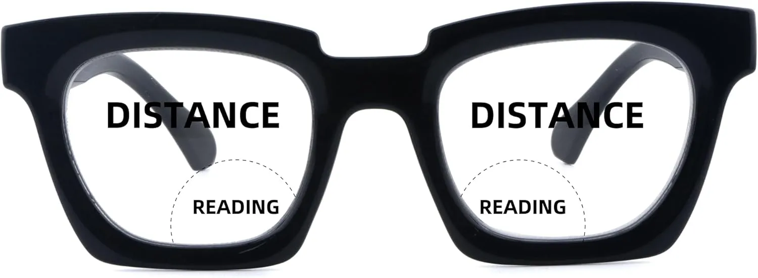 Bifocal Reading Glasses for Women Oversized Dual Focus Blue Light Readers Oprah No Line Clear Square Retro Eyewear