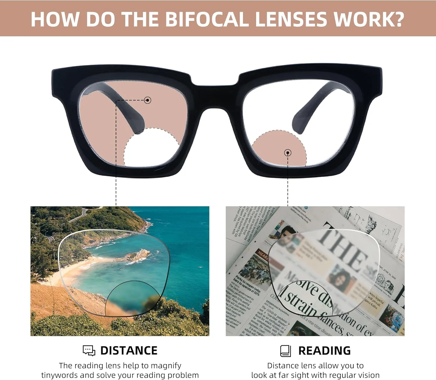 Bifocal Reading Glasses for Women Oversized Dual Focus Blue Light Readers Oprah No Line Clear Square Retro Eyewear