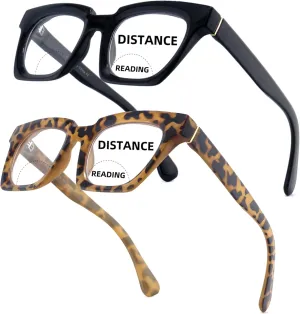 Bifocal Reading Glasses for Women Oversized Dual Focus Blue Light Readers Oprah No Line Clear Square Retro Eyewear