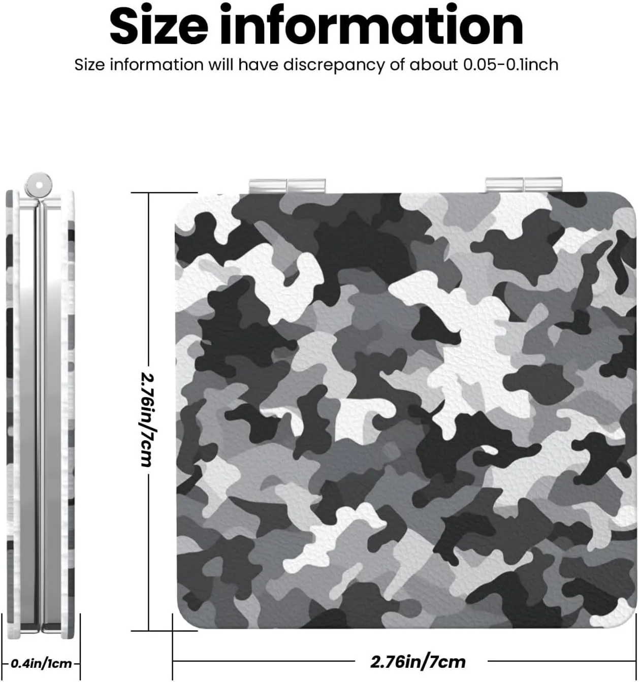 Black Grey White Camouflage Printed Square Pocket Makeup Mirror with 1X/2X Magnification, Portable Mini Travel Makeup Mirror for Travel Daily Work Beauty