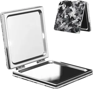 Black Grey White Camouflage Printed Square Pocket Makeup Mirror with 1X/2X Magnification, Portable Mini Travel Makeup Mirror for Travel Daily Work Beauty