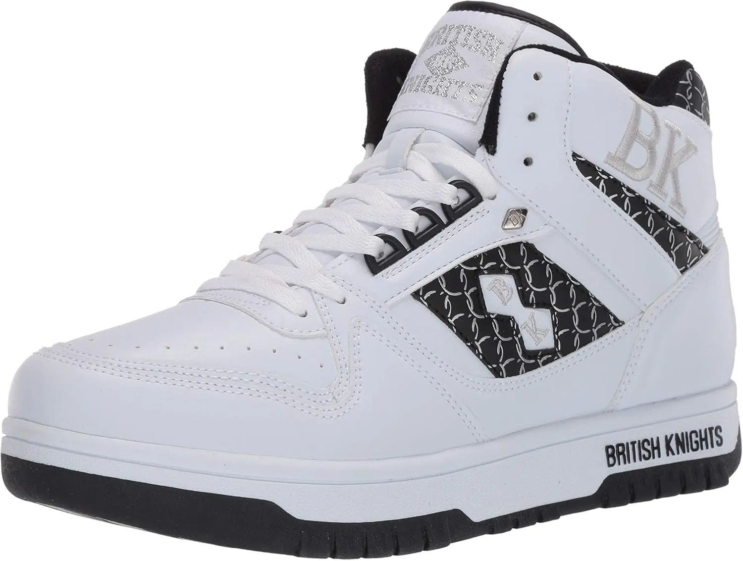 British Knights Men's Kings SL Classic Hi Top Fashion Sneaker, White/Black/Silver, 11.5 M US