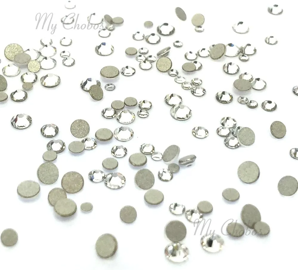 clear Crystal (001) tiny small sizes mixed with Austrian crystal Austria 2058 xilion rose flatbacks sizes ss3, ss5, ss6, ss7, ss9, ss10 no-hotfix rhinestones nail art 144 pcs (1 gross) round bling diy