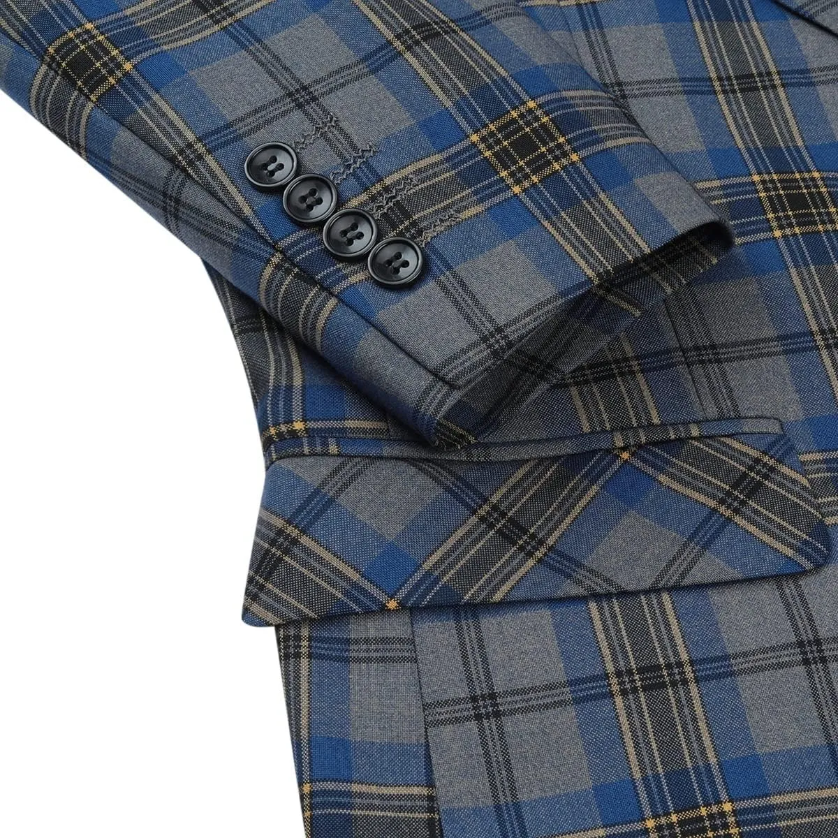 Cloudstyle Mens 3-Piece Plaid Suit Set Modern Fit Jacket Tux Blazer Vest Pants