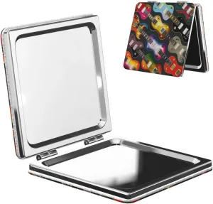 Colorful Guitars Printed Square Pocket Makeup Mirror with 1X/2X Magnification, Portable Mini Travel Makeup Mirror for Travel Daily Work Beauty