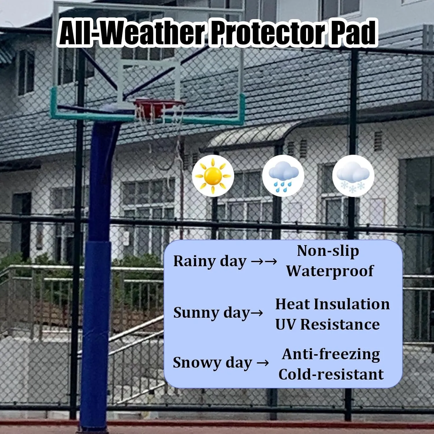 Commercial Basketball Safety Pad Tall 3 4 5 6 Feet, All-Weather Column & Pillar Pole Post Padding, Square Basketball Pole Padding for Parks/Playgrounds/Garage