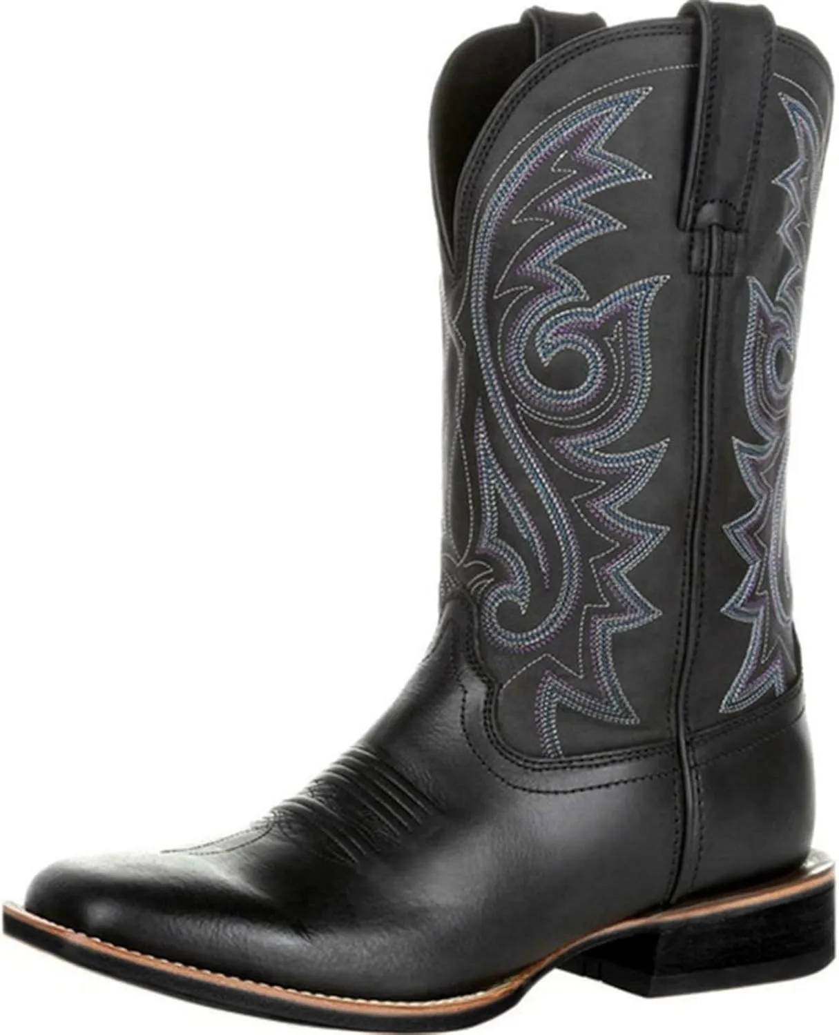 Cowboy Boots for Men, Round Toe Western Boot Classic Fashionable Embroidered Slip-Resistant Country Shoes for Spring Fall