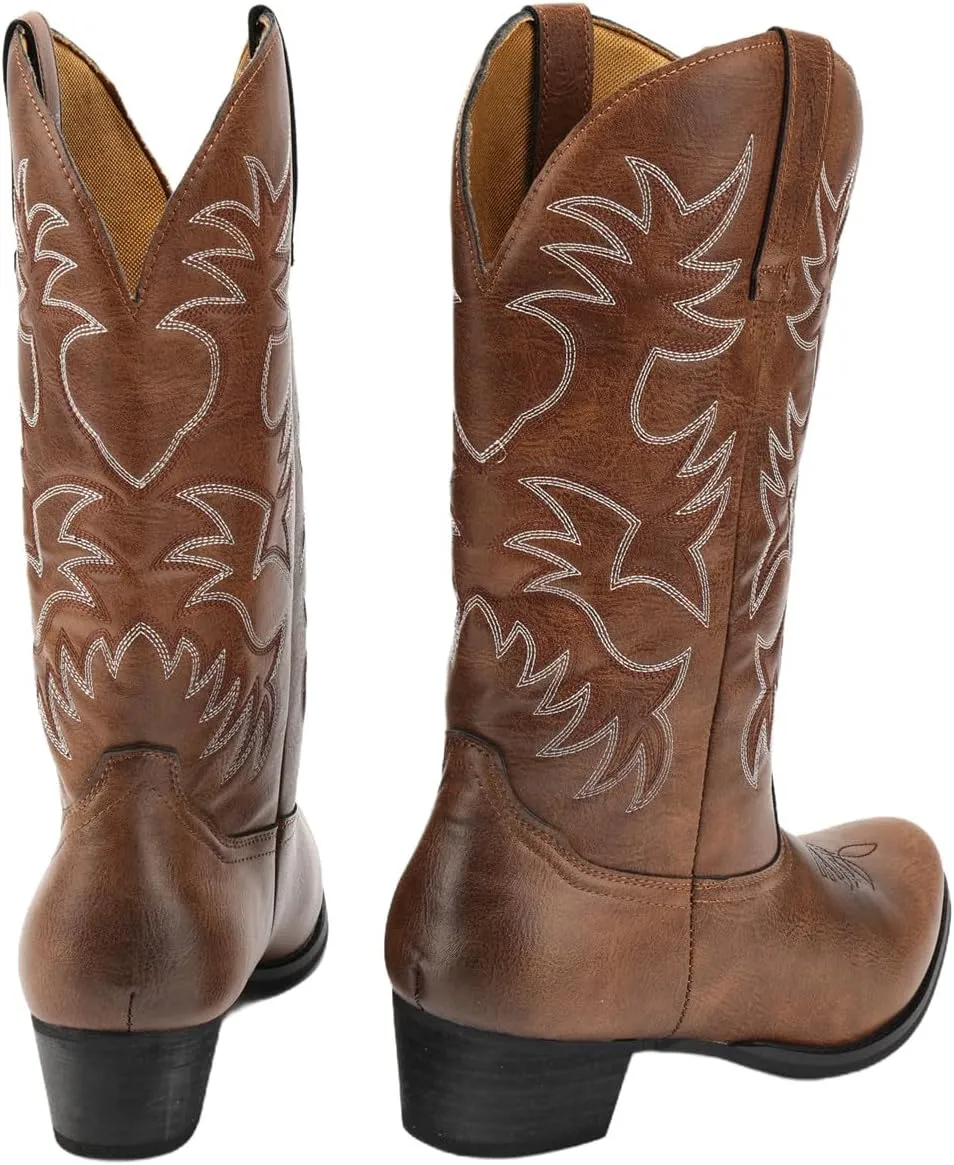 Cowboy Boots for Men Wide Toe boots Embroidered Western Boots Traditional Country Boot Pull On Slip Resistant Boots