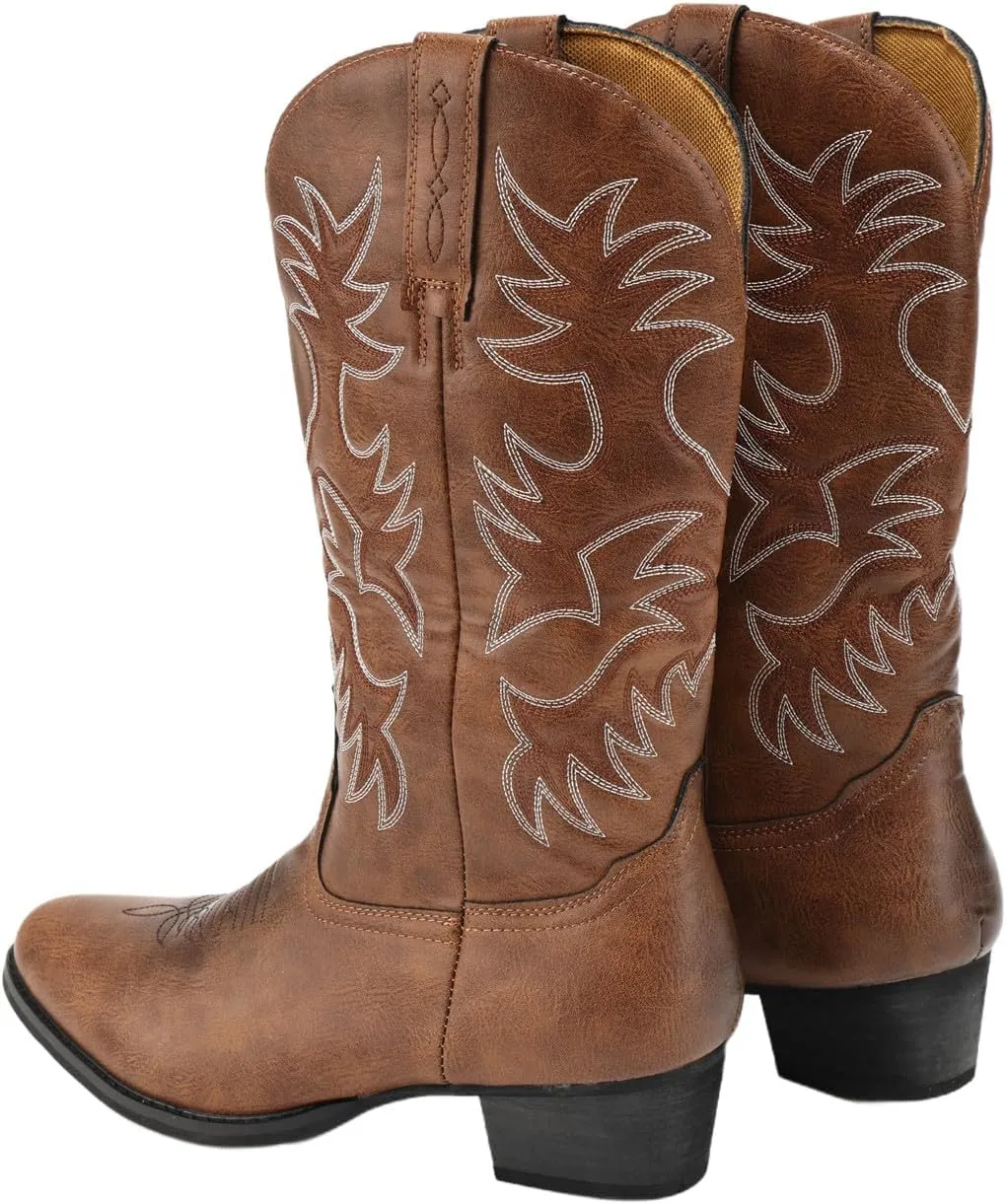 Cowboy Boots for Men Wide Toe boots Embroidered Western Boots Traditional Country Boot Pull On Slip Resistant Boots