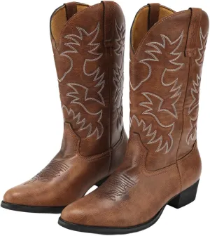 Cowboy Boots for Men Wide Toe boots Embroidered Western Boots Traditional Country Boot Pull On Slip Resistant Boots