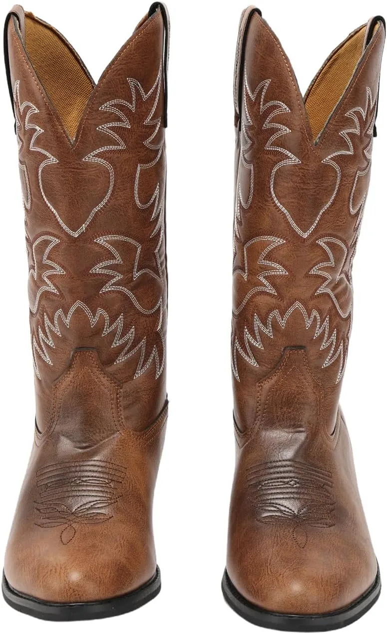 Cowboy Boots for Men Wide Toe boots Embroidered Western Boots Traditional Country Boot Pull On Slip Resistant Boots