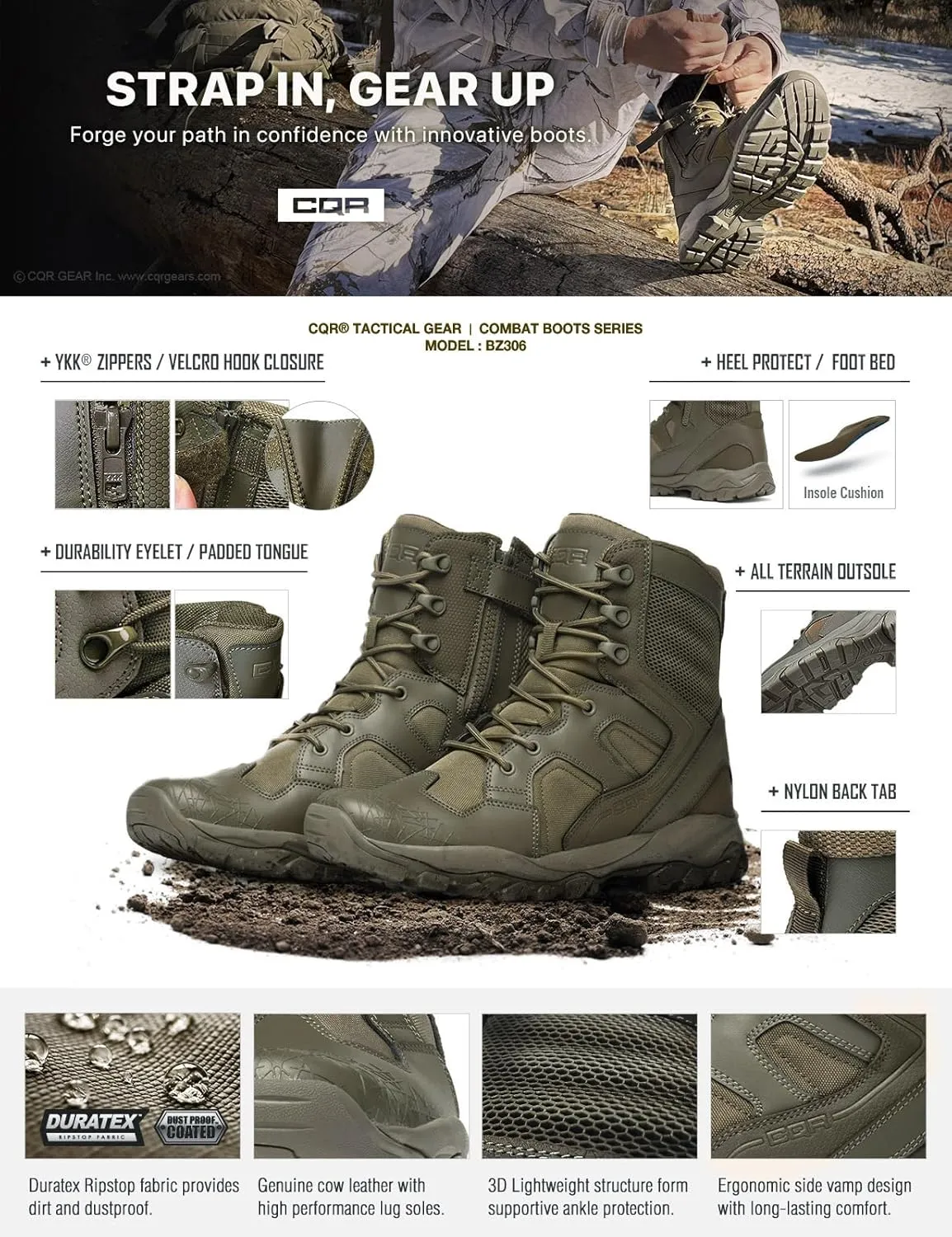 CQR Men's Military Tactical Boots, Lightweight 6 Inches Hiking Combat Boot Durable Breathable Outdoor Work Motorcycle Footwear