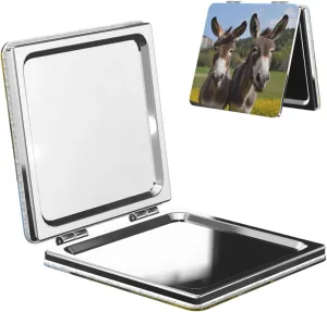 Cute Donkeys Printed Square Pocket Makeup Mirror with 1X/2X Magnification, Portable Mini Travel Makeup Mirror for Travel Daily Work Beauty