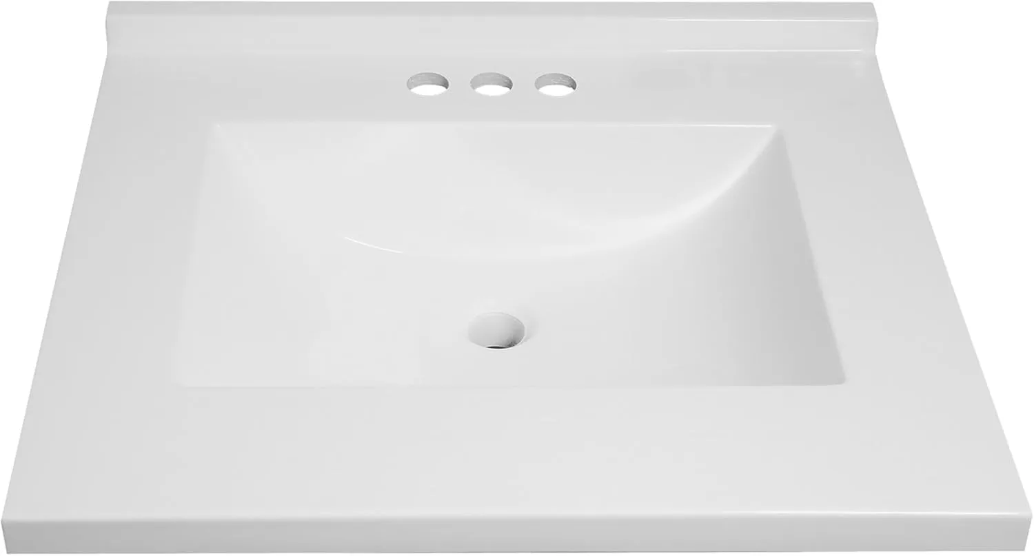 Design House 630210 Camilla Cultured Marble Vanity Top Single Bowl Sink 4-Inch Centerset with Integrated Backsplash, 25-Inch, Solid White