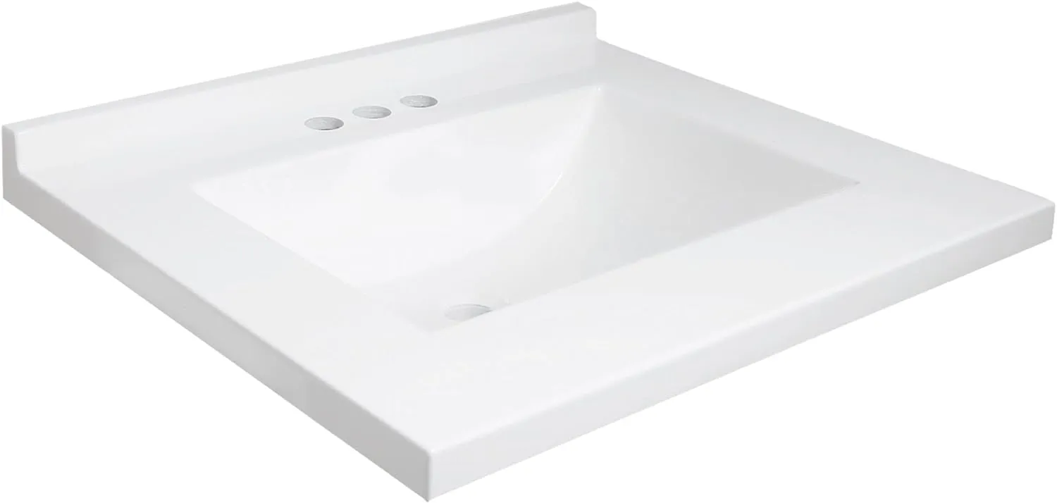 Design House 630210 Camilla Cultured Marble Vanity Top Single Bowl Sink 4-Inch Centerset with Integrated Backsplash, 25-Inch, Solid White