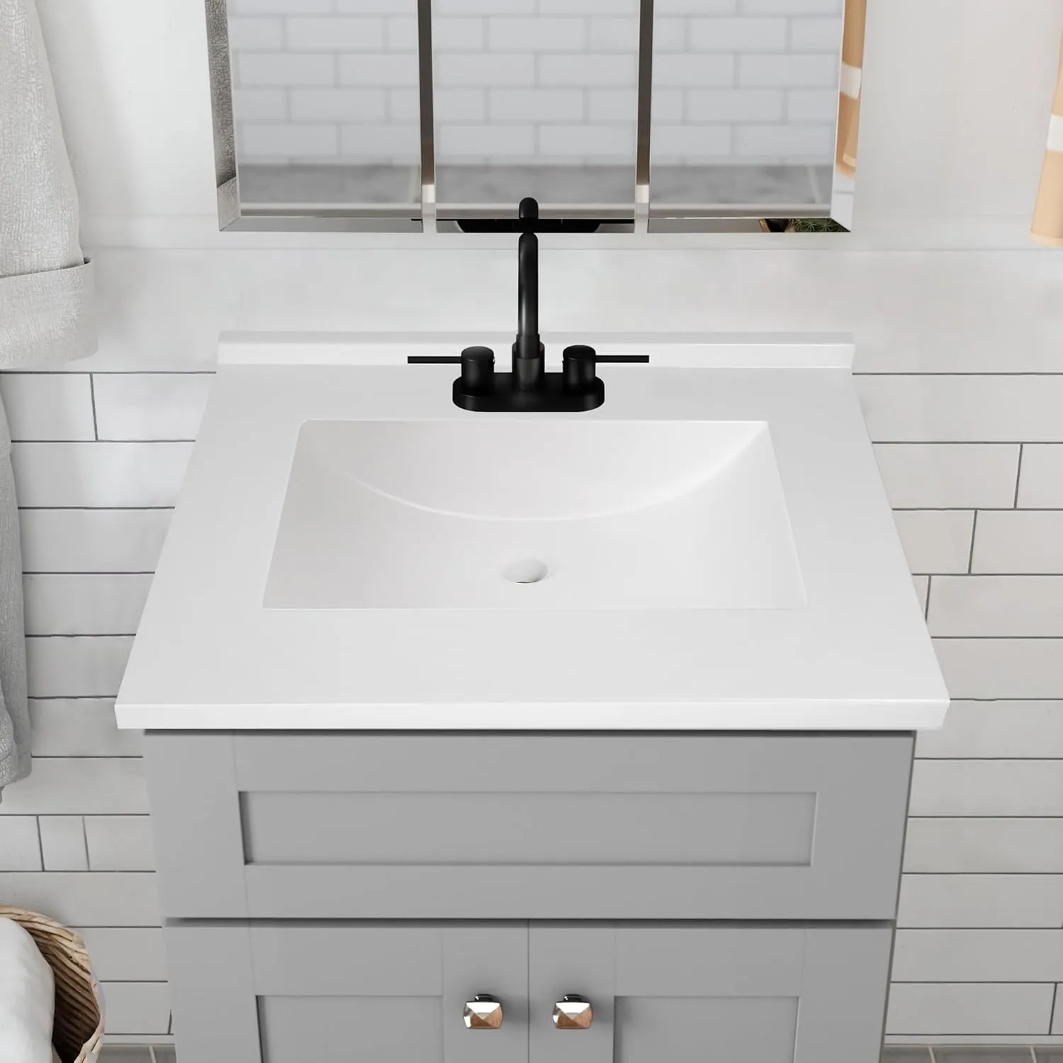 Design House 630210 Camilla Cultured Marble Vanity Top Single Bowl Sink 4-Inch Centerset with Integrated Backsplash, 25-Inch, Solid White