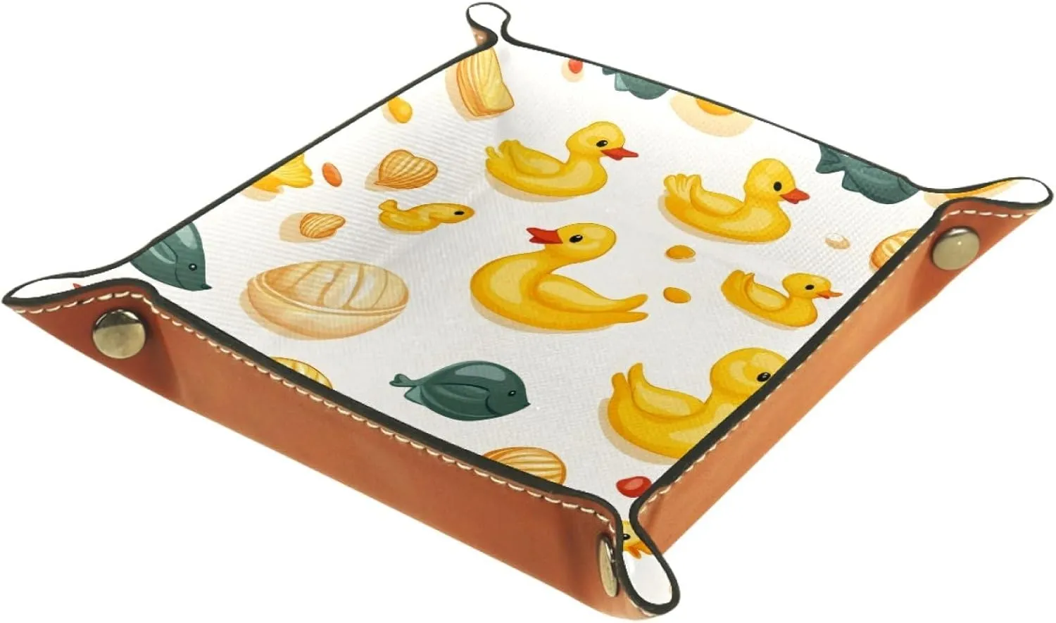Dice Trays Ducks and Fish Holder Storage Box for Dice Games Like RPG DND, Microfiber Leather Dice Holder Portable Folding Rolling Dice Tray, 20.5x20.5cm