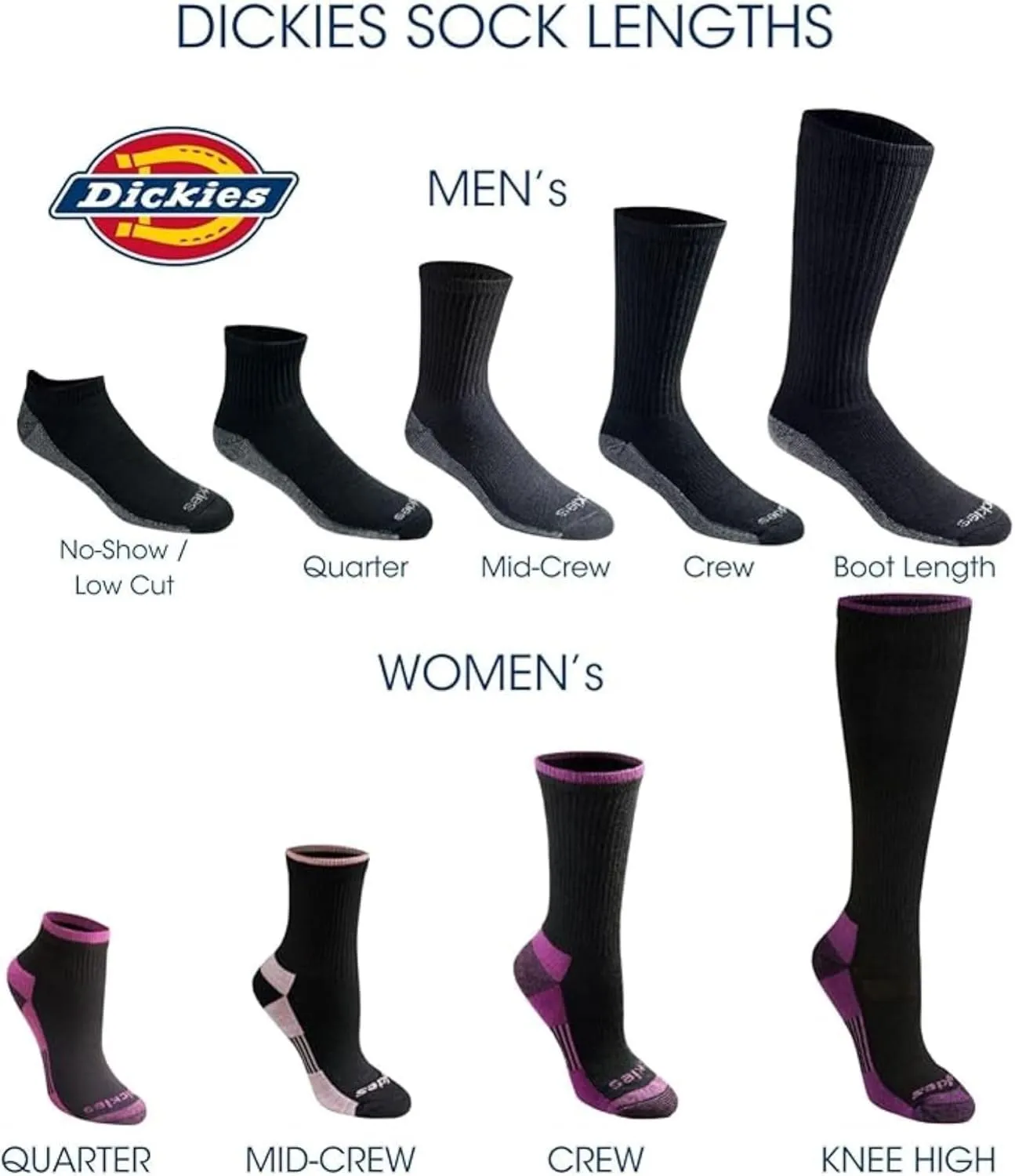Dickies Men's Dri-Tech Moisture Control Boot-Length Socks, 6 & 12 Pairs, Sizes L-XL