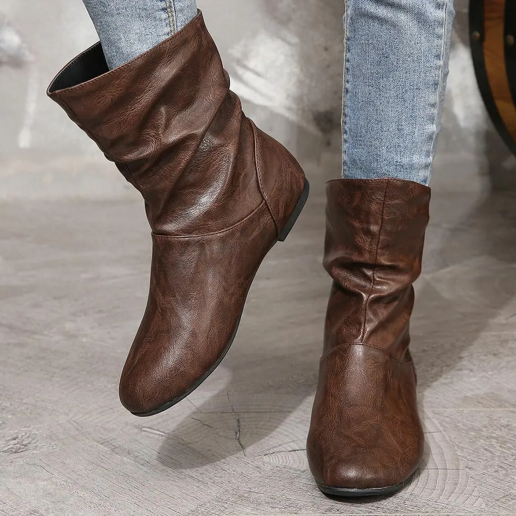 DINTAHA Flat Ankle Boots Women'S Slouch Boots Low Heel Booties Fall Slouchy Boots