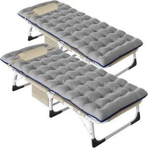DoCred Folding Camping Cot with Mattress, 2 Pack Heavy Duty Folding Cot for Adults, Portable Sleeping Cot Bed Adults Outdoor Bed with Carry Bag, Travel Camp Cots