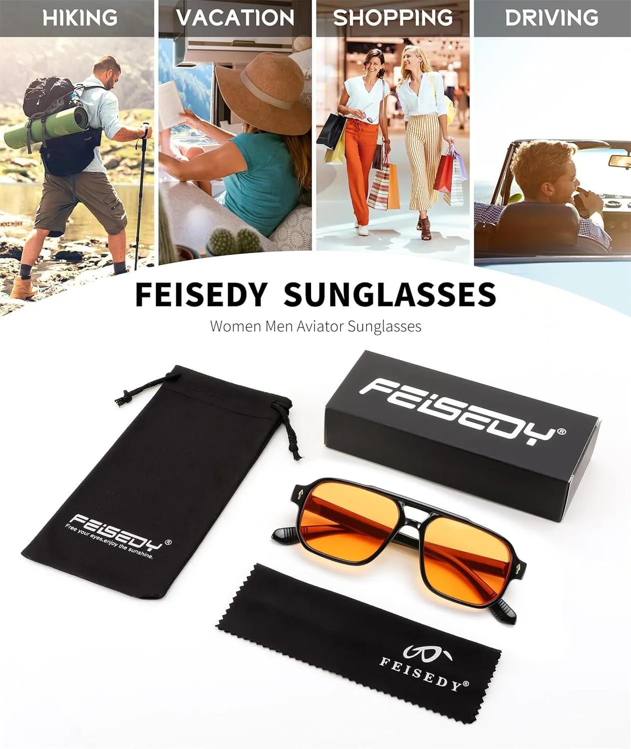 FEISEDY Retro Square Aviator Sunglasses Women Men, 70s Small Vintage Rectangle UV400 Sun Glasses B9120