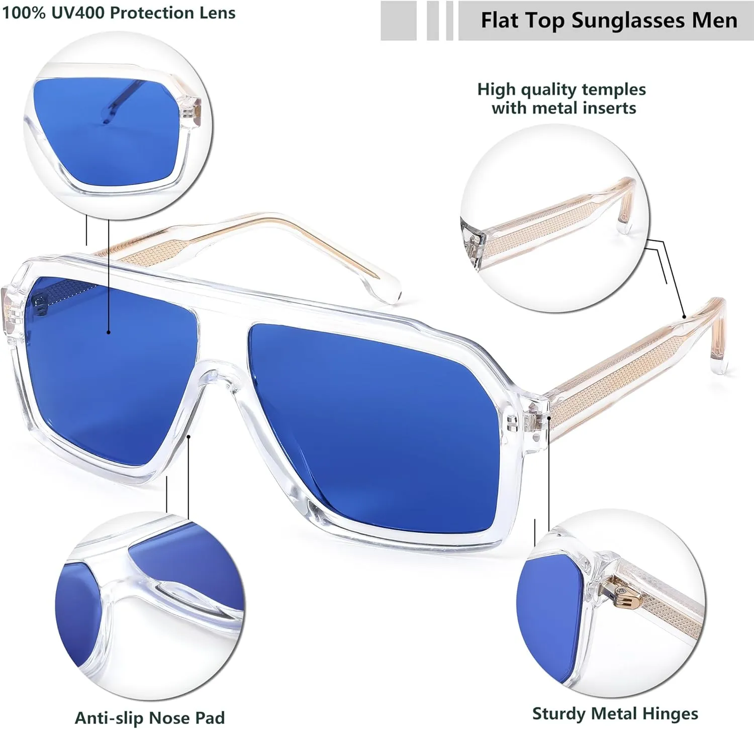 FEISEDY Sunglasses Men Square Aviator Frame UV400 Sun Glasses Driving Running Fishing Golf Hiking B0059