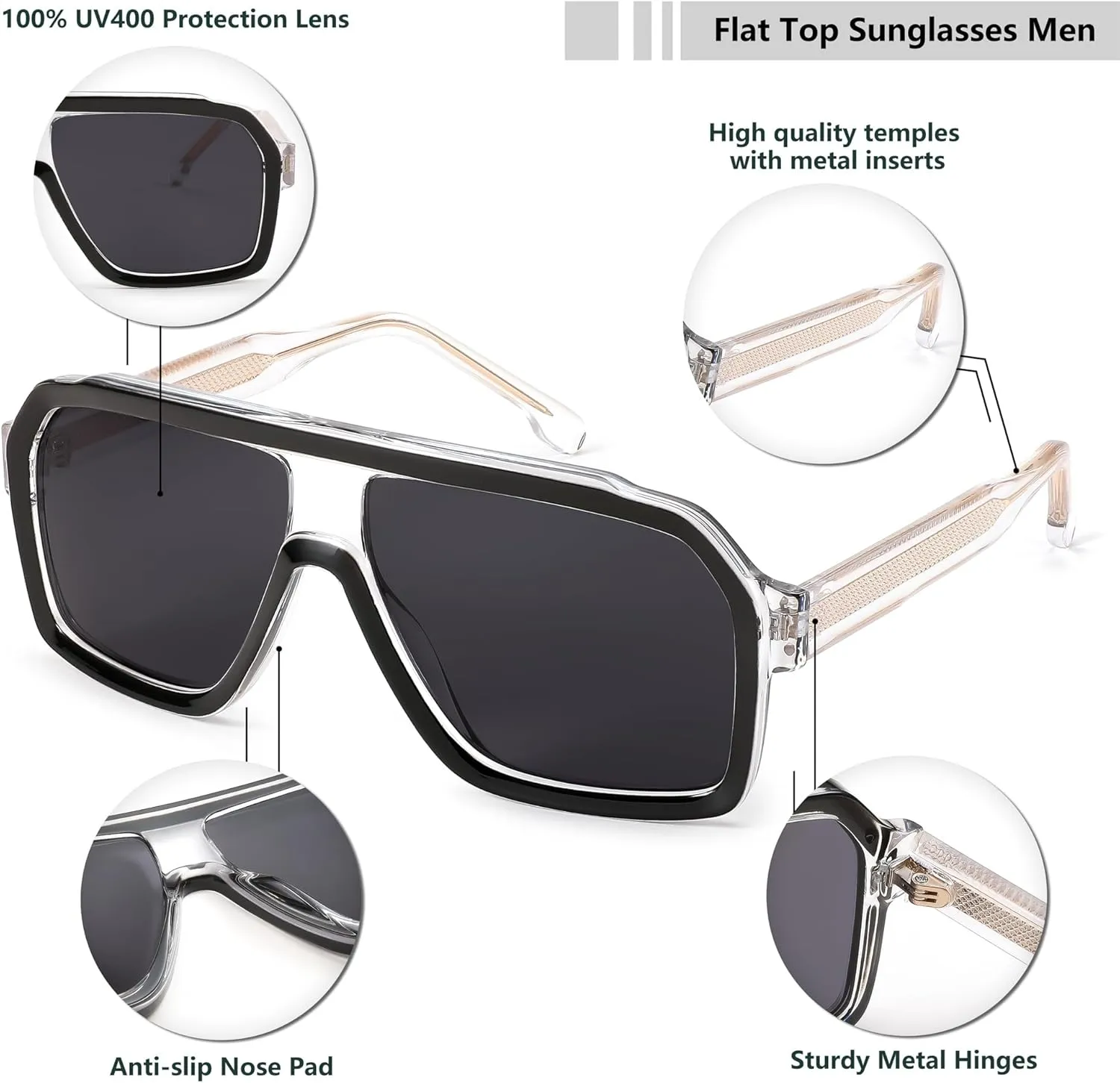 FEISEDY Sunglasses Men Square Aviator Frame UV400 Sun Glasses Driving Running Fishing Golf Hiking B0059