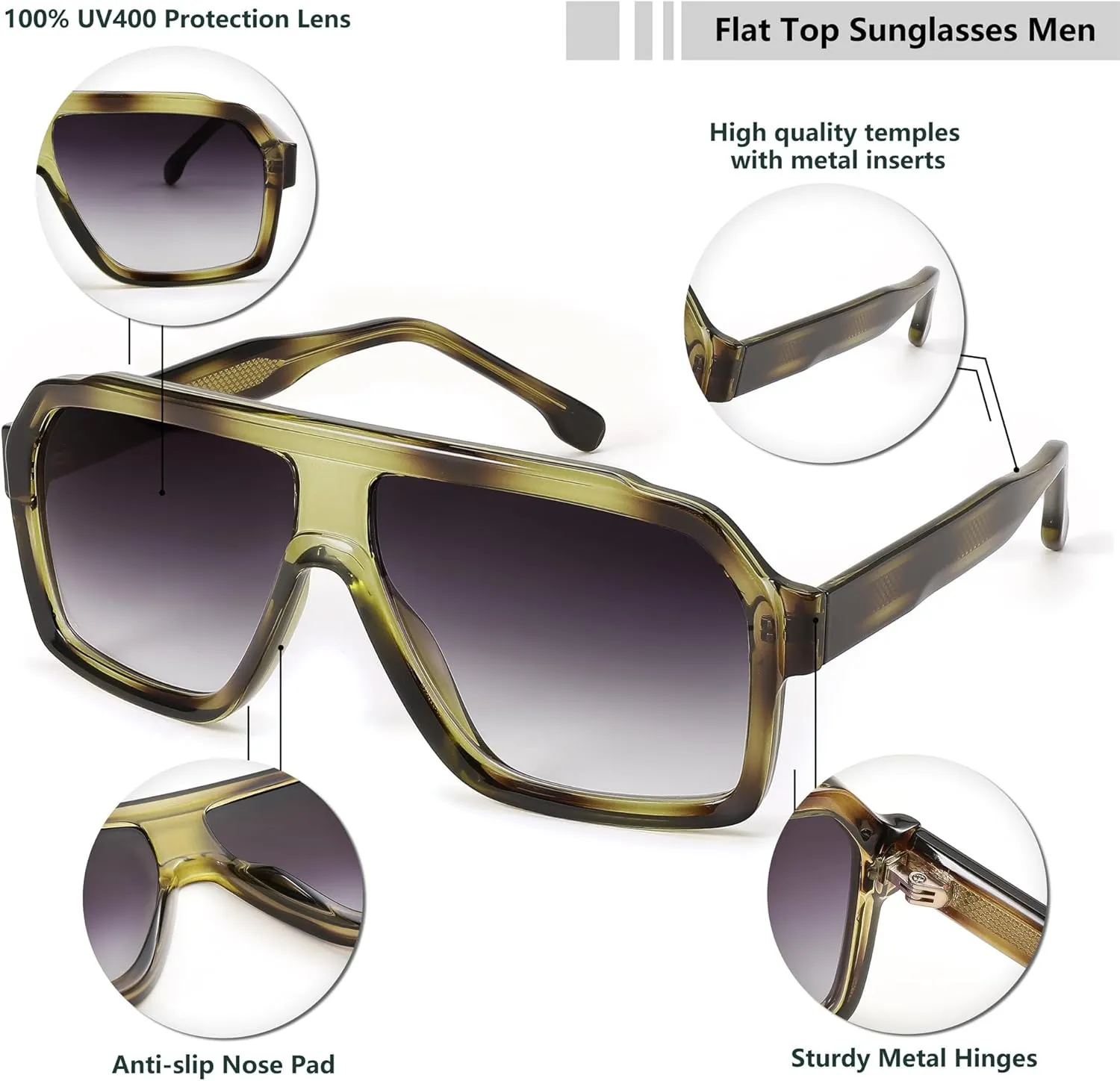 FEISEDY Sunglasses Men Square Aviator Frame UV400 Sun Glasses Driving Running Fishing Golf Hiking B0059
