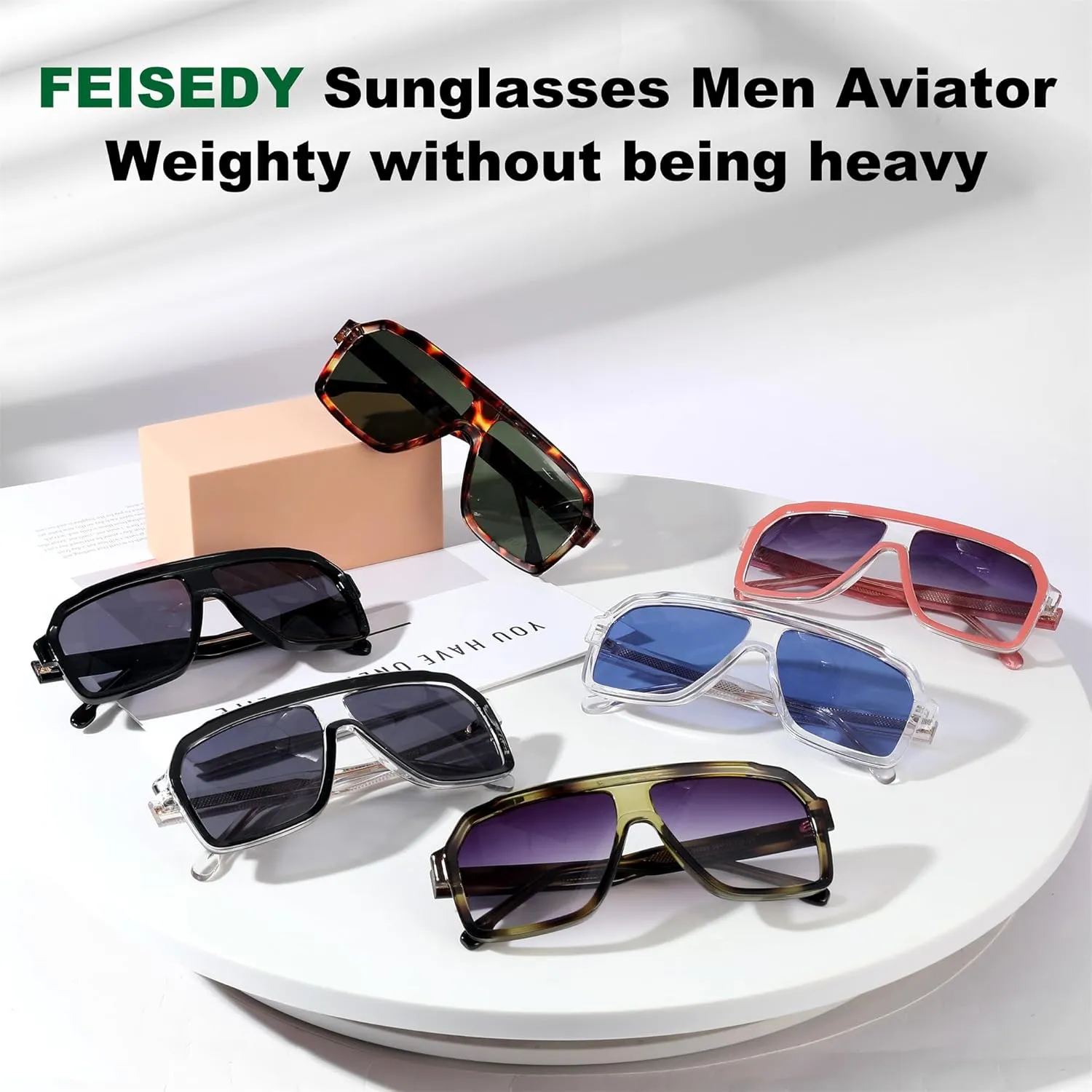 FEISEDY Sunglasses Men Square Aviator Frame UV400 Sun Glasses Driving Running Fishing Golf Hiking B0059