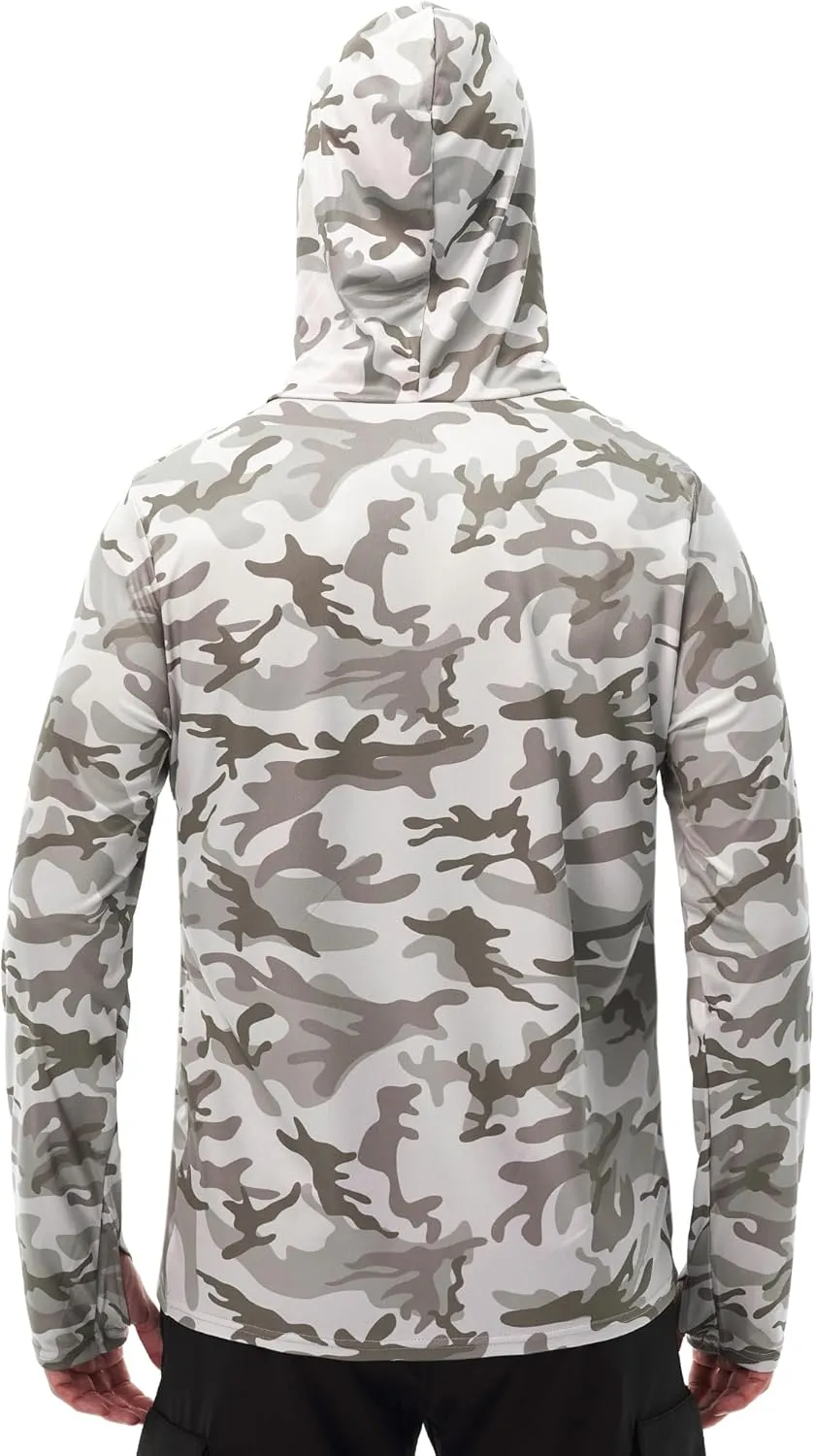 FISHEAL Men's Performance Fishing Hoodie Shirt - UPF 50  Sun Protection Long Sleeve Thumbholes Shirts with Neck Gaiter