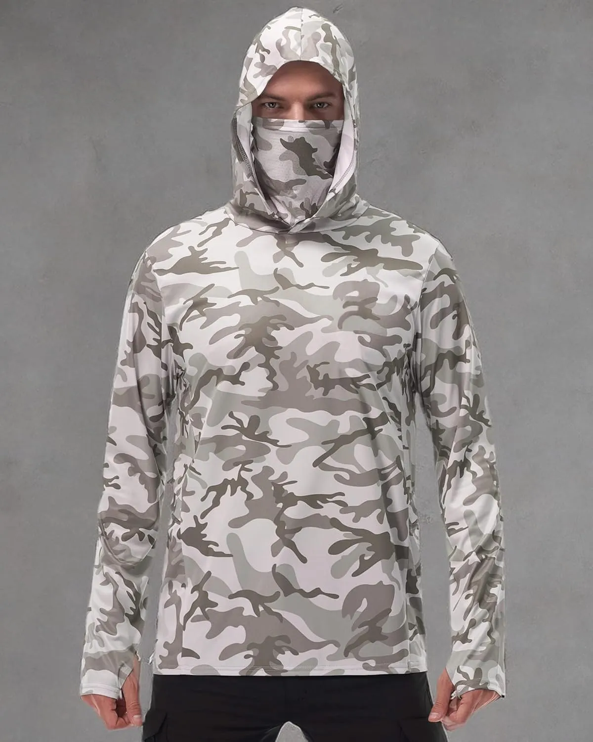 FISHEAL Men's Performance Fishing Hoodie Shirt - UPF 50  Sun Protection Long Sleeve Thumbholes Shirts with Neck Gaiter