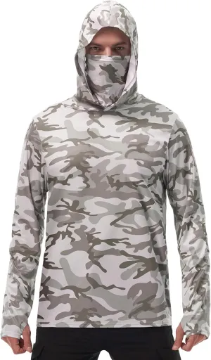 FISHEAL Men's Performance Fishing Hoodie Shirt - UPF 50  Sun Protection Long Sleeve Thumbholes Shirts with Neck Gaiter