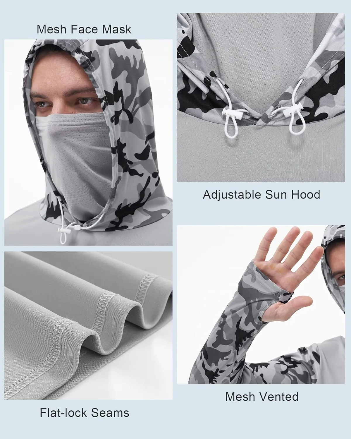 FISHEAL Men's Performance Fishing Hoodie Shirt - UPF 50  UV Sun Protection Long Sleeve Shirts with Mesh Face Mask