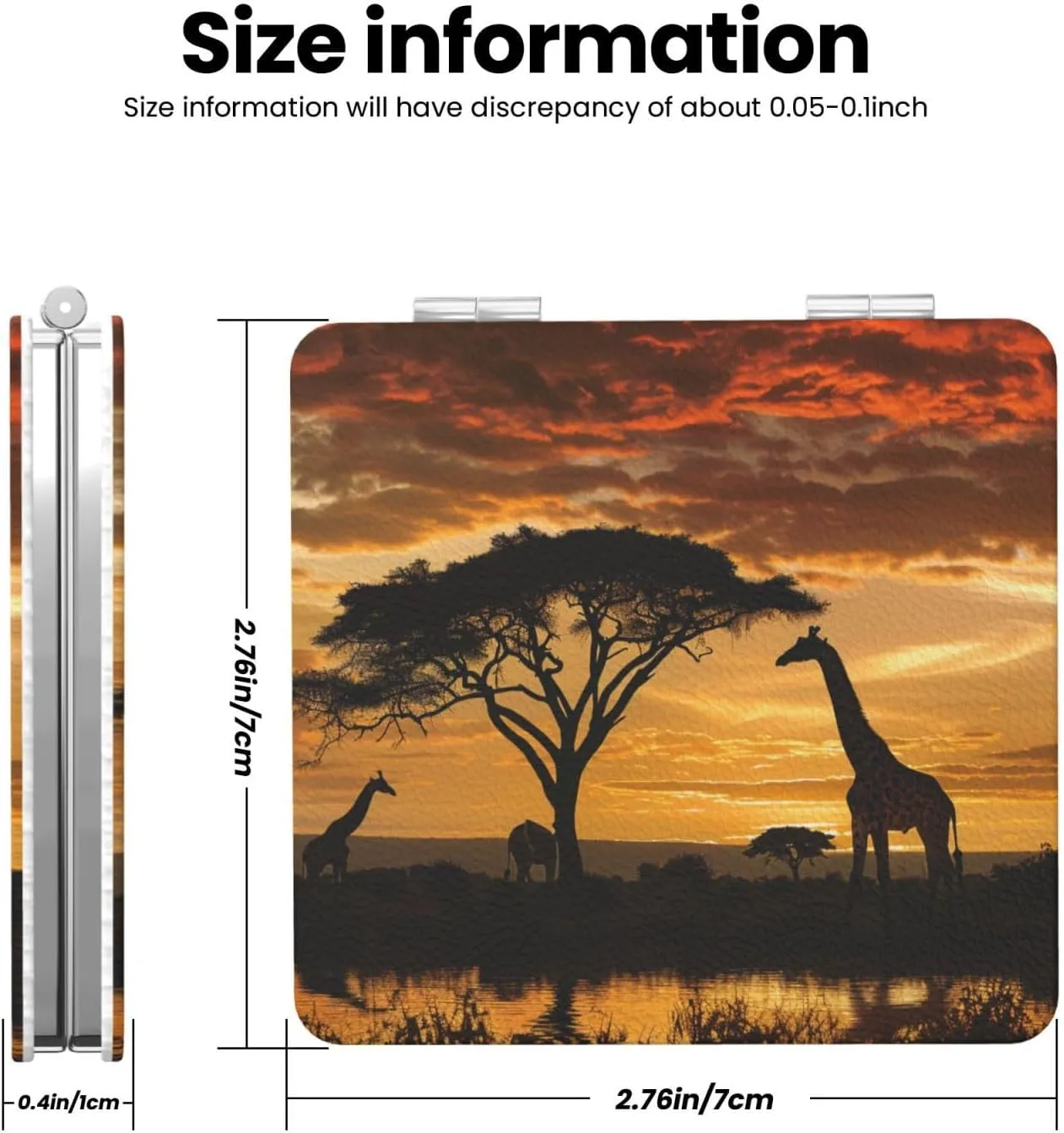 Giraffe and Trees at Dusk in Africa Printed Square Pocket Makeup Mirror with 1X/2X Magnification, Portable Mini Travel Makeup Mirror for Travel Daily Work Beauty