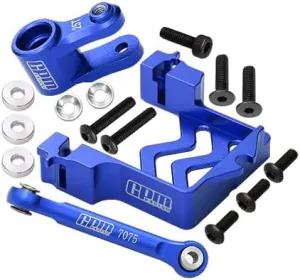GPM For Traxxas 1/10 Maxx 4WD Monster Truck Upgrade Parts Aluminum Servo Mount   Stainless Steel Tie Rod   25T Aluminum Servo Horn - 16Pc Set Blue