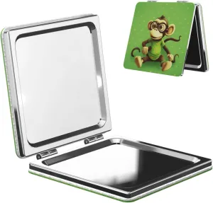 Green Monkey Printed Square Pocket Makeup Mirror with 1X/2X Magnification, Portable Mini Travel Makeup Mirror for Travel Daily Work Beauty