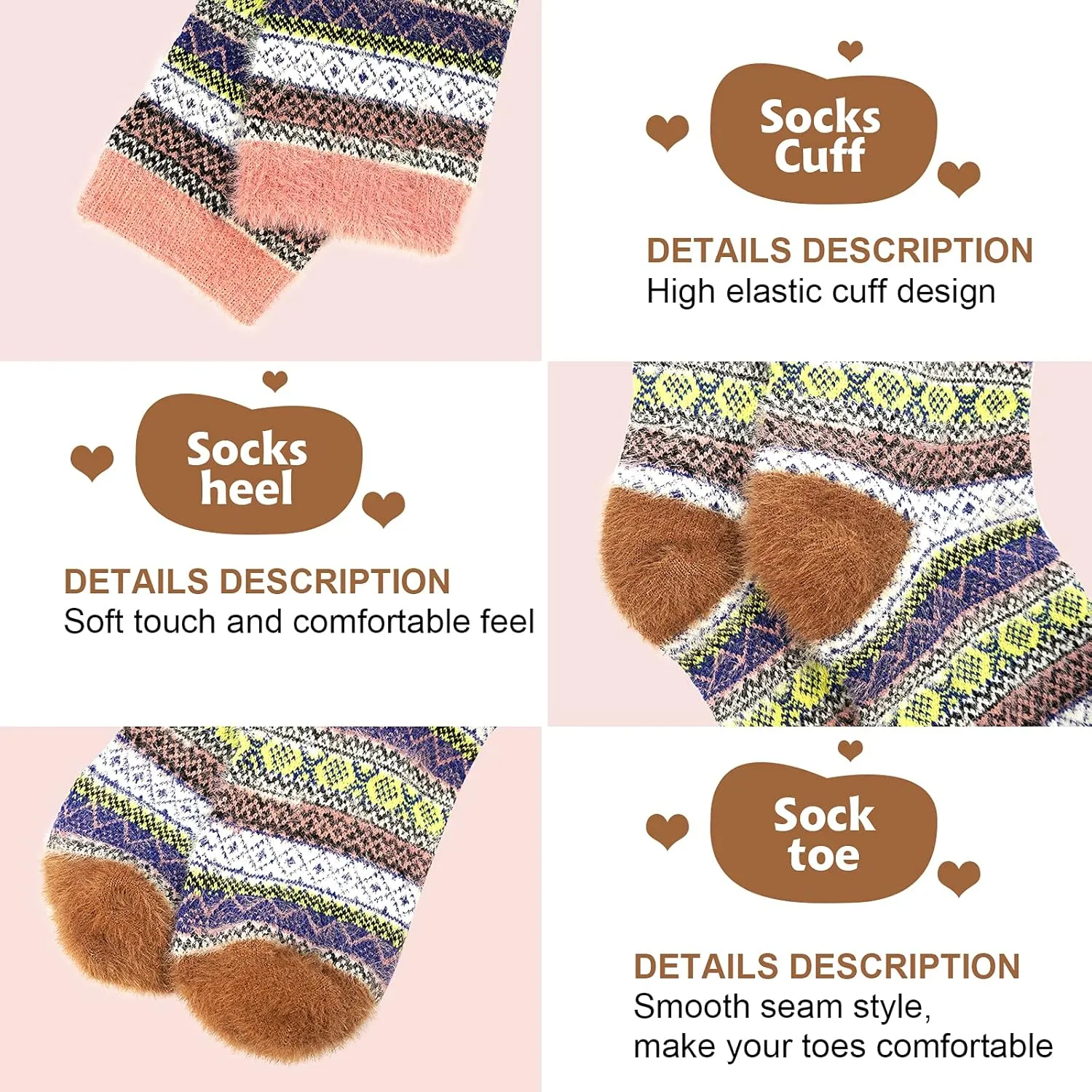 ICEIVY 5 Pair Fuzzy Cozy Socks for Women - Warm Comfy Soft Casual Home Sleep Winter Wool Socks - Gifts for Women