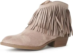 J. Adams Marrow Ankle Boot - Western Fringe Cowboy Low Heel Bootie