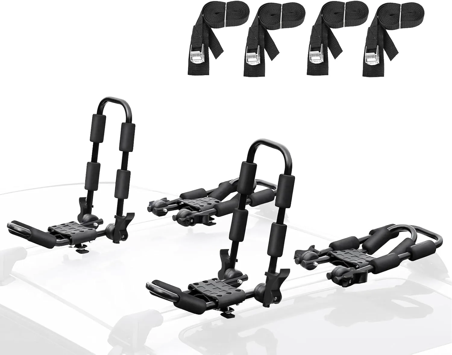 Leader Accessories Folding Kayak Rack 4 PCS/Set J Bar Car Roof Rack for Canoe Surf Board SUP On Roof Top Mount on SUV, Car and Truck Crossbar with 4 pcs Tie Down Straps
